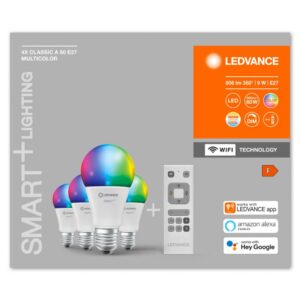 Pachet 4 Becuri LED RGB inteligente Ledvance SMART+ WiFi Classic