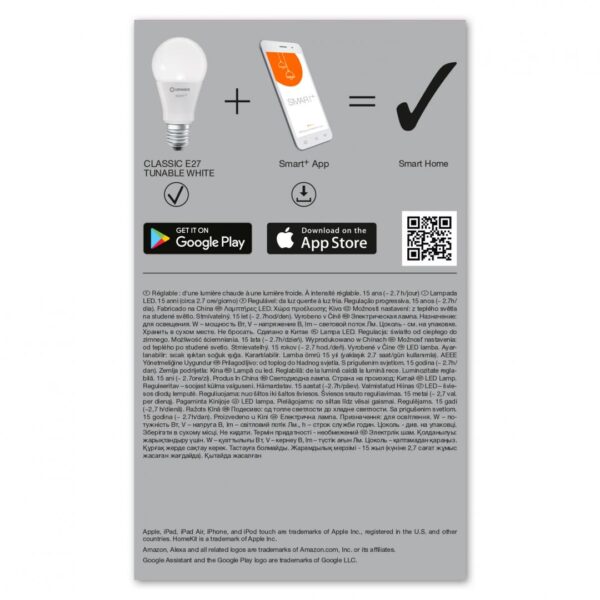Bec LED inteligent Ledvance SMART+ WiFi Classic Tunable White A,