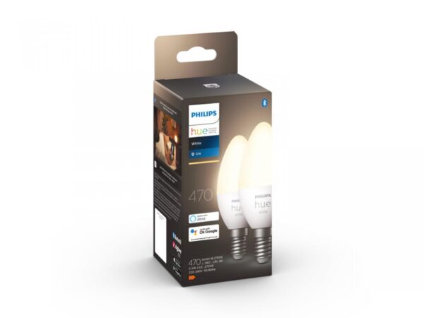 2 Becuri LED inteligente Philips Hue B39, Bluetooth, E14, 5.5W