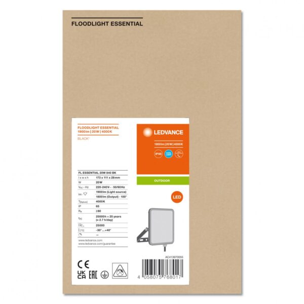 Proiector LED Ledvance FLOODLIGHT ESSENTIAL, 20W, 220-240V, 1800 lm, lumina - Image 3