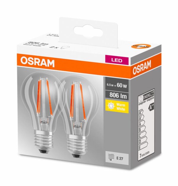 2 Becuri LED Osram Base Classic A, E27, 7W (60W),