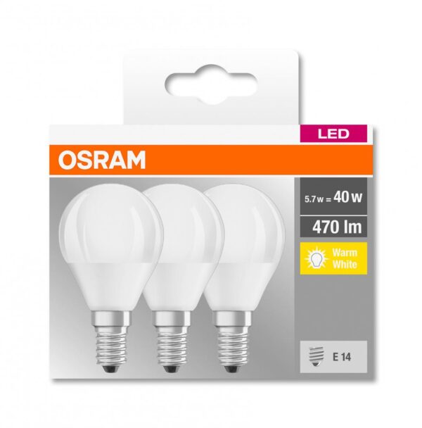 3 Becuri LED Osram Base Classic B, E14, 4.9W (40W),