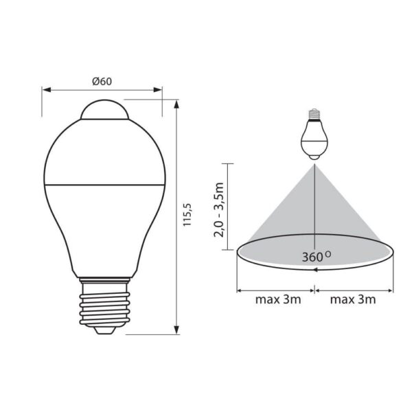 Bec LED cu senzor de miscare Vivalux Sigma, E27, 7W