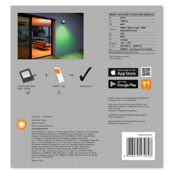 Proiector LED RGB inteligent Ledvance SMART+ WiFi Multicolour, 20W, 220-240V,