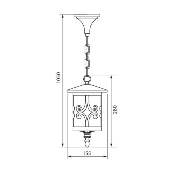 Pendul tip felinar Vivalux JARDIN, E27, max. 1x60W, IP44, 155x155x1000mm,