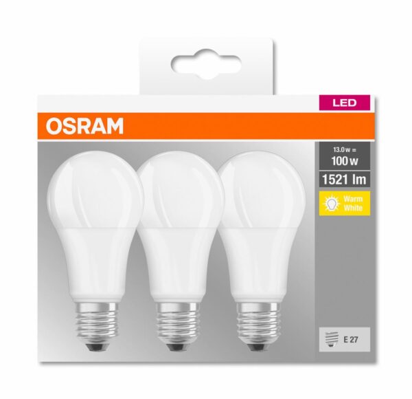3 Becuri LED Osram Base Classic A, E27, 13W (100W),