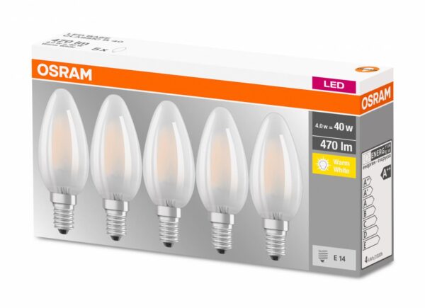 5 Becuri LED Osram Base Classic B, E14, 4W (40W),