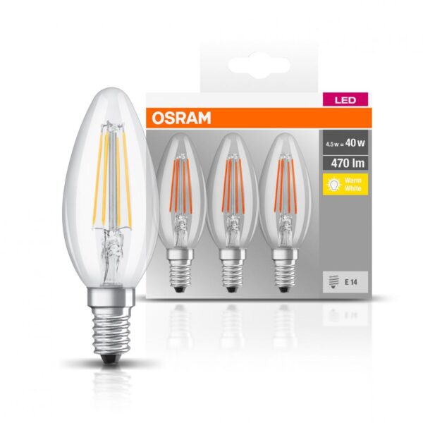 3 Becuri LED Osram Base Classic B, E14, 4W (40W), - Image 3