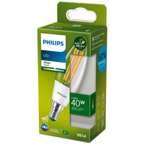 Bec LED Philips Classic B35, Ultra Efficient Light, E14, 2.3W