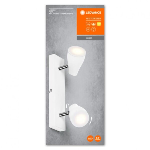 Spot LED dublu ajustabil Ledvance Pear, 2xGU10, 2x4.3W, 700 lm,