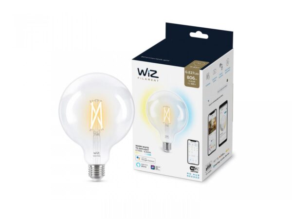 Bec LED inteligent vintage (decorativ) WiZ Connected Filament ClearG125, Wi-Fi,