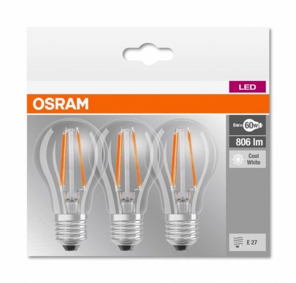 3 Becuri LED Osram Base Classic A, E27, 7W (60W),
