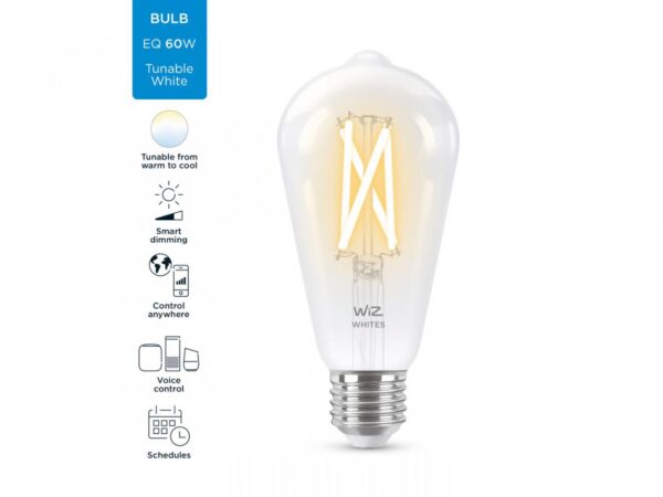 Bec LED inteligent vintage (decorativ) WiZ Connected Filament ClearST64, Wi-Fi,