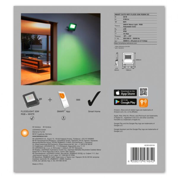 Proiector LED RGB inteligent Ledvance SMART+ WiFi Multicolour, 30W, 220-240V,