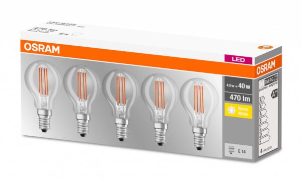 5 Becuri LED Osram Base Classic P, E14, 4W (40W),