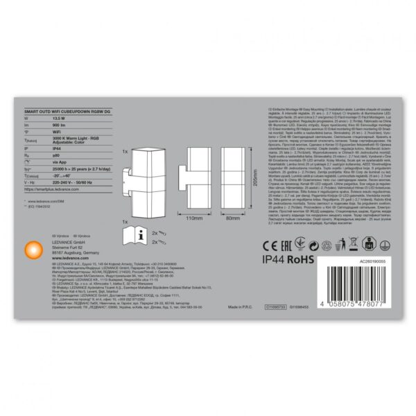 Aplica LED RGB pentru exterior Ledvance SMART+ Wifi Cube UpDown,