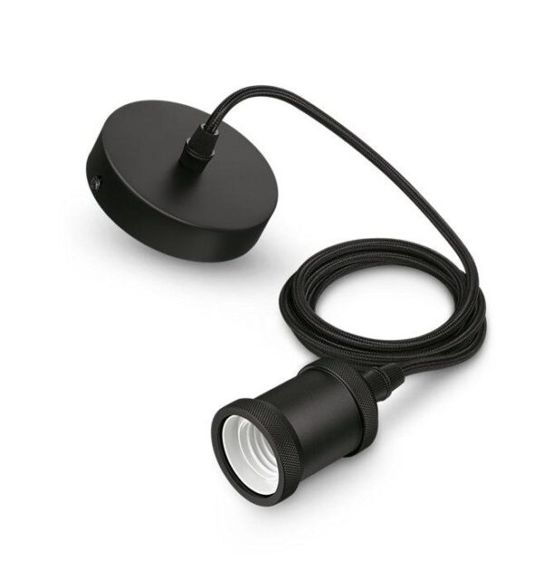 Pendul Philips Modern Black, E27, max. 40W, textil/Metal, IP20, Ø169mm,