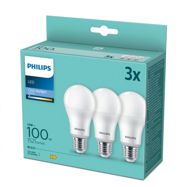 3 Becuri LED Philips A67, E27, 13W (100W), 1521 lm,