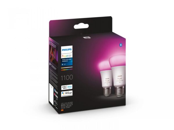 2 Becuri LED RGB inteligente Philips Hue A60, Bluetooth, E27,