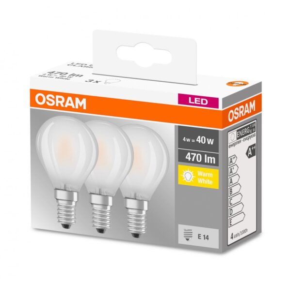 3 Becuri LED Osram Base Classic P, E14, 4W (40W), - Image 3