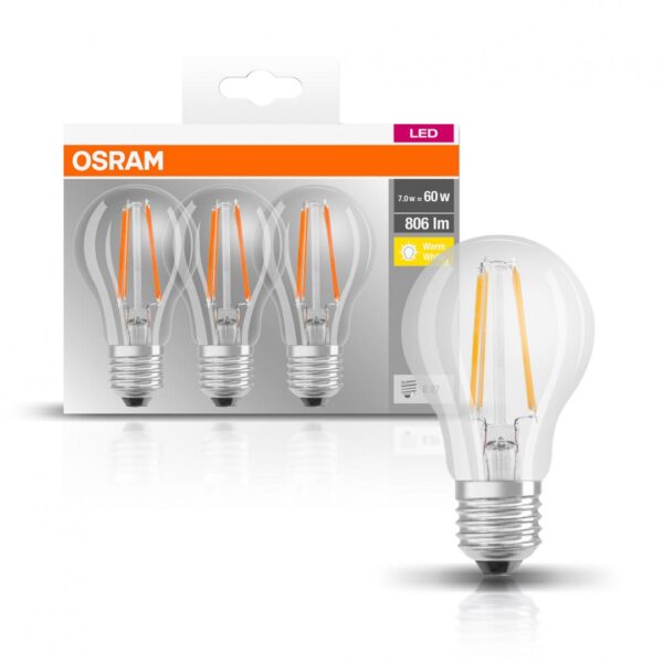 3 Becuri LED Osram Base Classic A, E27, 7W (60W), - Image 4