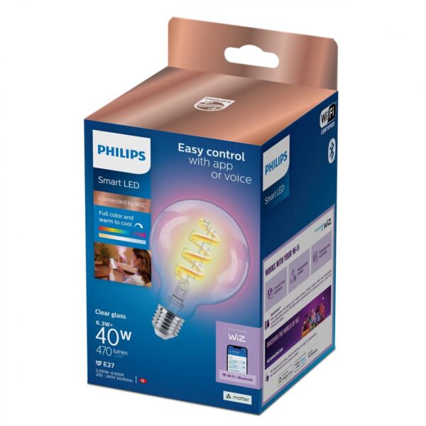 Bec LED RGB inteligent Philips Filament Globe G95, Wi-Fi, E27,