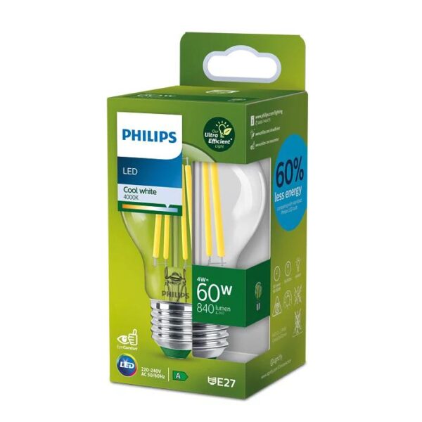Bec LED Philips Classic A60, Ultra Efficient Light, E27, 4W