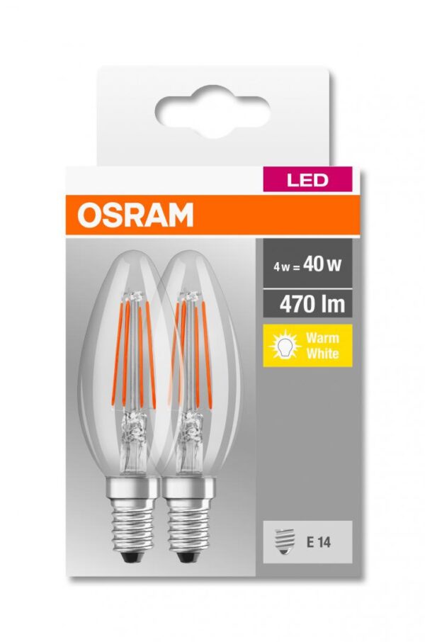 2 Becuri LED Osram Base Classic B, E14, 4W (40W),