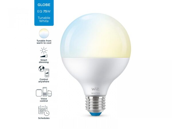 Bec LED inteligent WiZ Connected Whites G95, Wi-Fi, E27, 11W - Image 3