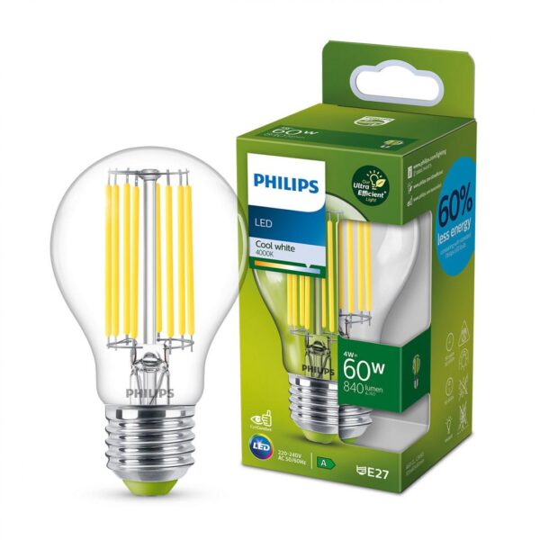 Bec LED Philips Classic A60, Ultra Efficient Light, E27, 4W - Image 3