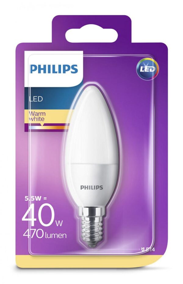 Bec LED Philips B35, E14, 5.5W (40W), 470 lm, lumina
