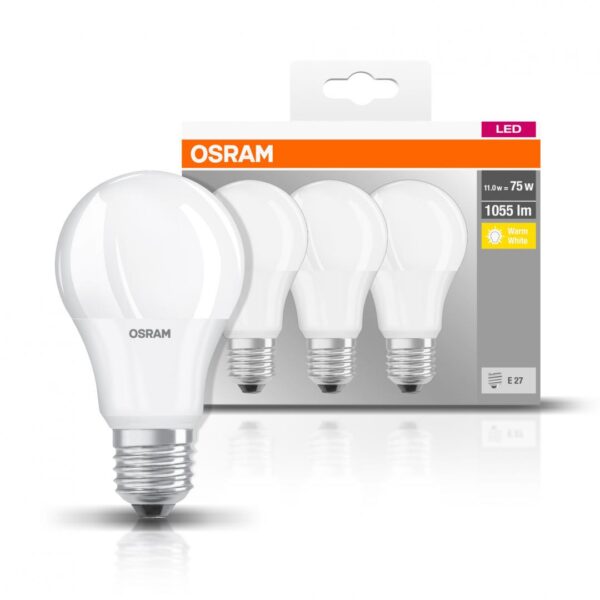 3 Becuri LED Osram Base Classic A, E27, 10W (75W),