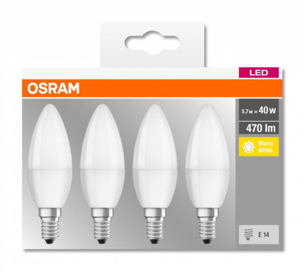 4 Becuri LED Osram Base Classic B, E14, 4.9W (40W),