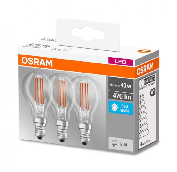 3 Becuri LED Osram Base Classic P, E14, 4W (40W), - Image 3