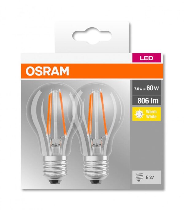 2 Becuri LED Osram Base Classic A, E27, 7W (60W), - Image 3