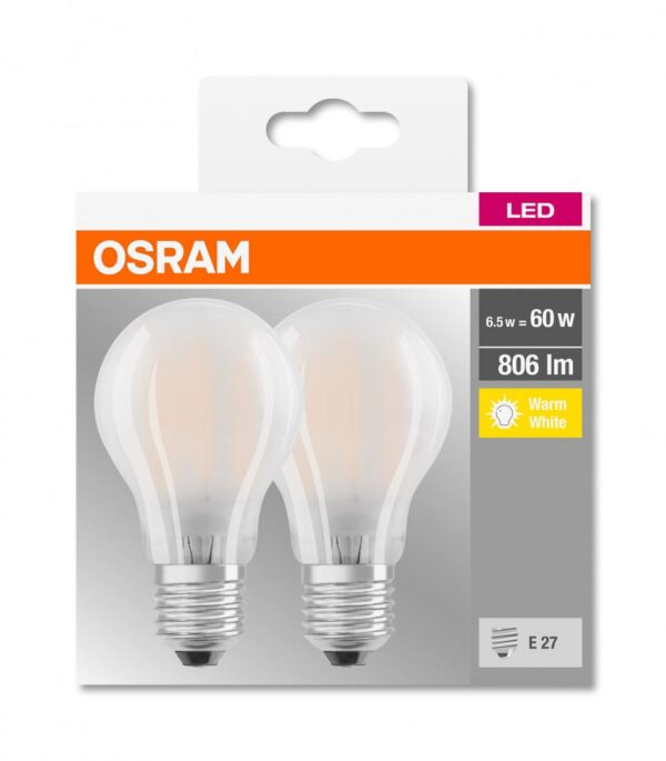 2 Becuri LED Osram Base Classic A, E27, 7W (60W),