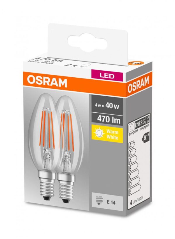 2 Becuri LED Osram Base Classic B, E14, 4W (40W), - Image 3