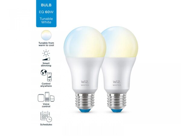 2 Becuri LED inteligente WiZ Connected Whites A60, Wi-Fi, E27, - Image 3