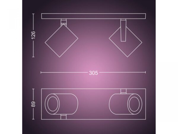 Spot LED RGB Dublu Philips Hue Argenta, Bluetooth, 2xGU10, 2x5.7W,