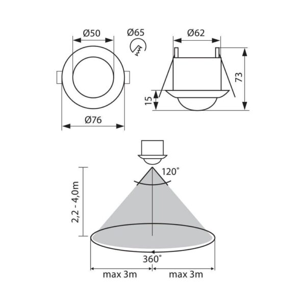 Senzor de miscare incastrat IR Vivalux MOON, 230V, IP20, Ø76x73mm, - Image 4