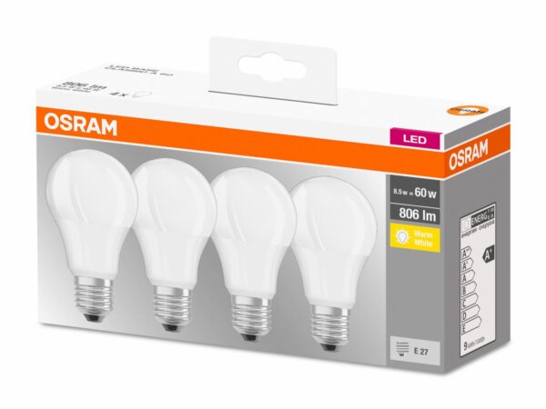 4 Becuri LED Osram Base Classic A, E27, 8.5W (60W), - Image 4
