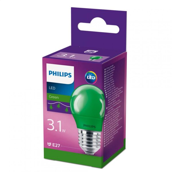 Bec LED Philips COLORED GREEN P45, E27, 3.1W (25W), lumina