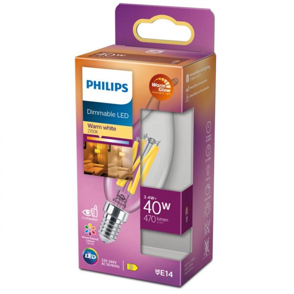 Bec LED Philips Classic BA35, EyeComfort, E14, 3.4W (40W), 470