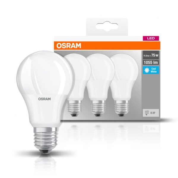 3 Becuri LED Osram Base Classic A, E27, 10W (75W),