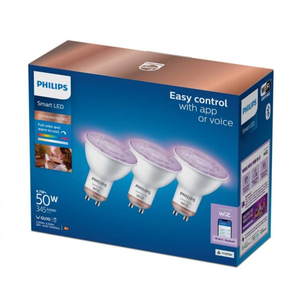 3 Becuri LED RGB inteligente Philips Spot PAR16, Wi-Fi, GU10,