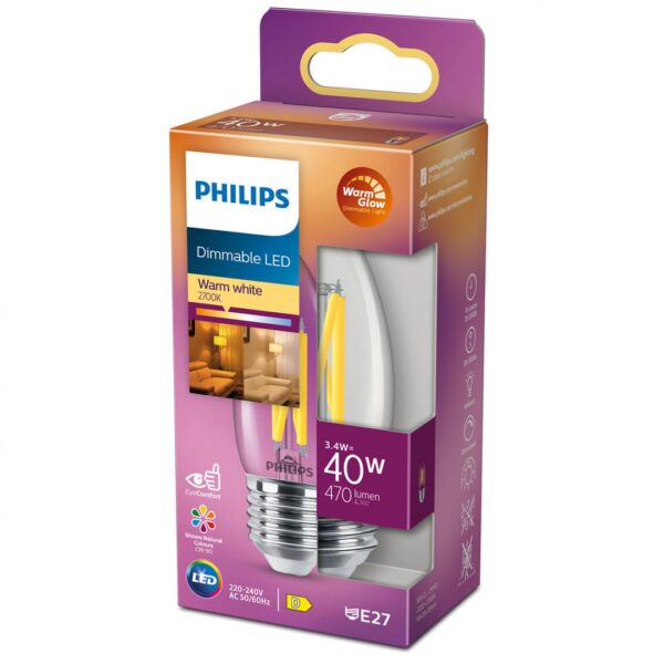 Bec LED Philips Classic B35, EyeComfort, E27, 3.4W (40W), 470 - Image 3