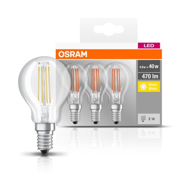 3 Becuri LED Osram Base Classic P, E14, 4W (40W),
