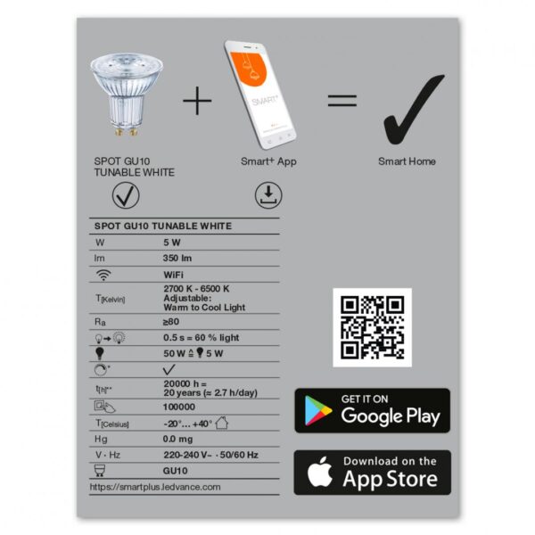 Bec LED inteligent Ledvance SMART+ WiFi SPOT Tunable White, GU10, - Image 4
