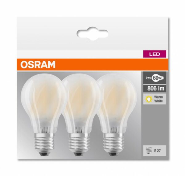 3 Becuri LED Osram Base Classic A, E27, 7W (60W), - Image 3