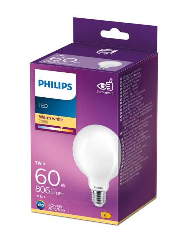 Bec LED Philips Classic G93, EyeComfort, E27, 7W (60W), 806 - Image 3
